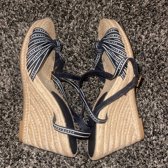Tory Burch Women's Tory Ribbon Espadrille Wedge Sandals - Picture 6 of 11